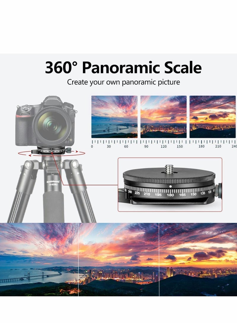 Camera Panoramic Panning Base with Arca Swiss Style Plate, 3/8" Screw Aluminum Alloy  Black Panorama Tripod Head Bubble Level for Monopod DSLR Cameras, Load Capacity 22 LBS - Image 2