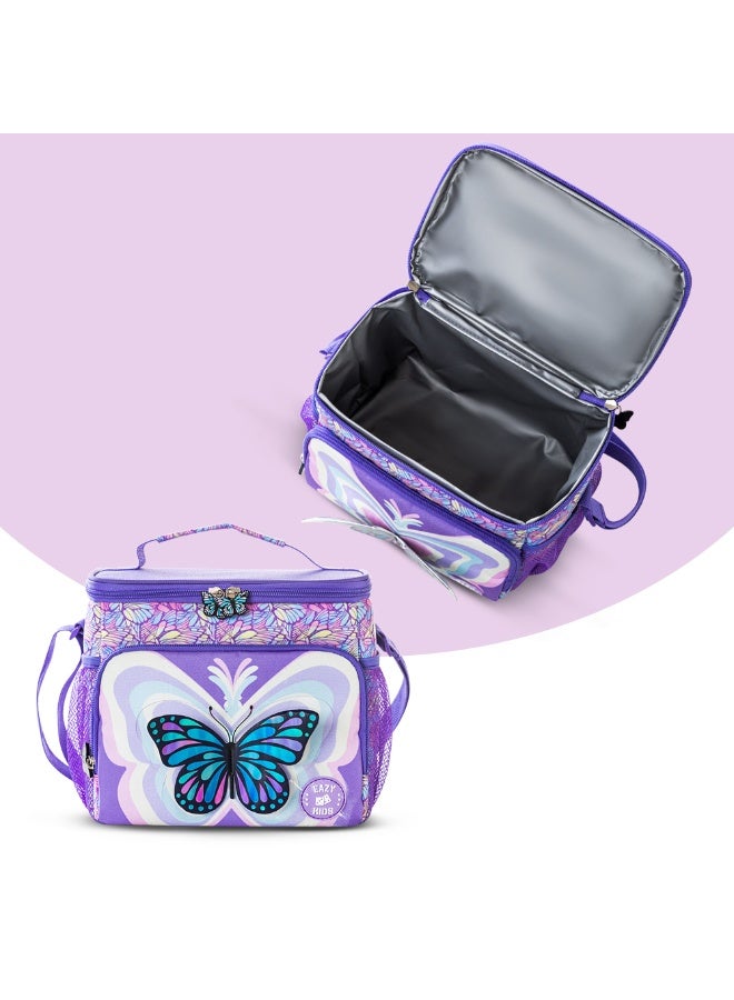 Eazy Kids Eazy Kids 18" Set of 9 Backpack w/ 4 Wheel Trolley, Lunch Bag and Pencil Case - 3D Butterfly Purple - Image 5
