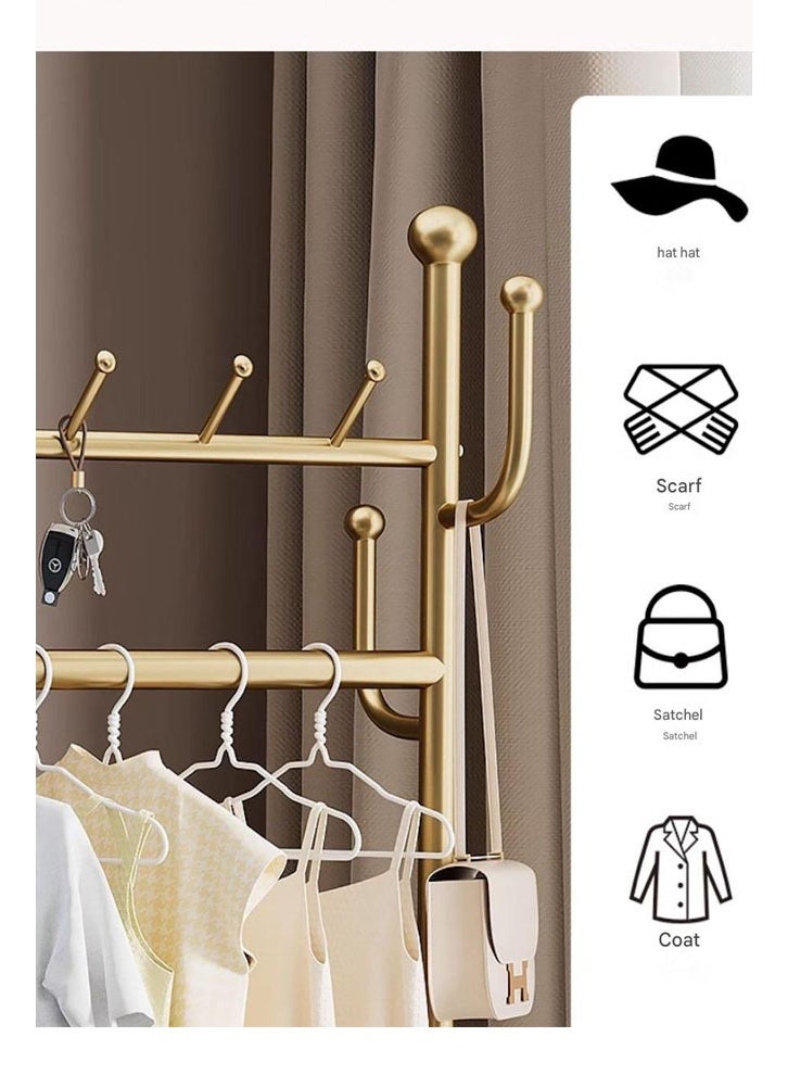 NKX Thickened Small Light Luxury Gold 60cm Coat Rack [Rotating Mirror, 4-Hook Storage Basket, Universal Wheels] - Image 4