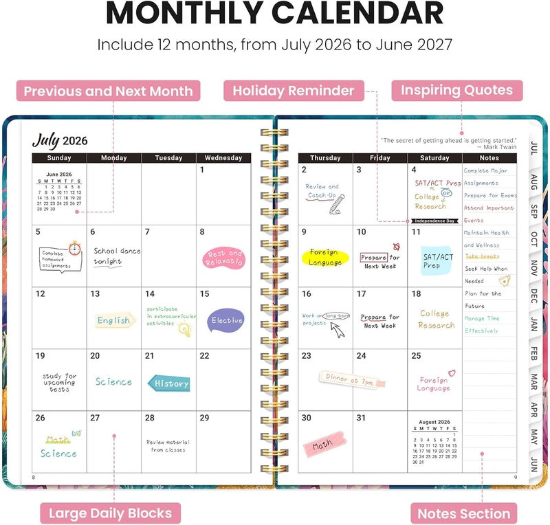 ZOTIA Academic Planner 2026-2027, Monthly and Weekly Calendar Planner, July 2026 - June 2027, Pretty Hardcover Teacher Student Planning Agenda Book with Tabs, Fit for School Office Supplies, 8.5" x 11 - Image 2