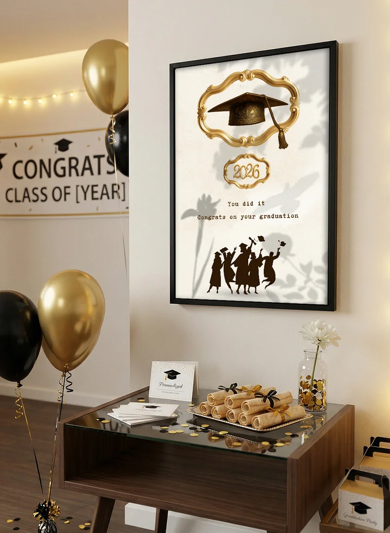 LOWHA Class of 2026 Graduation Canvas Wall Art Stretched Over Wooden Frame with Black Floating Frame and you did it Design