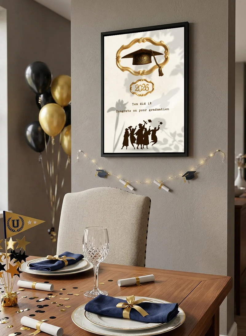 LOWHA Class of 2026 Graduation Canvas Wall Art Stretched Over Wooden Frame with Black Floating Frame and you did it Design