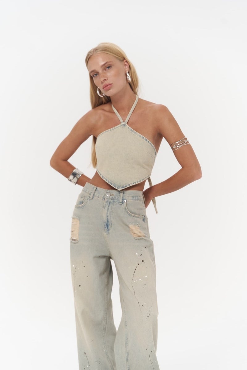 Mai Collection Seday Dirty Green Triangle Jeans Crop - Image 1