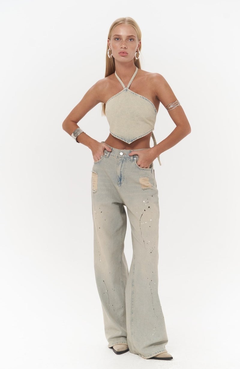 Mai Collection Seday Dirty Green Triangle Jeans Crop - Image 5