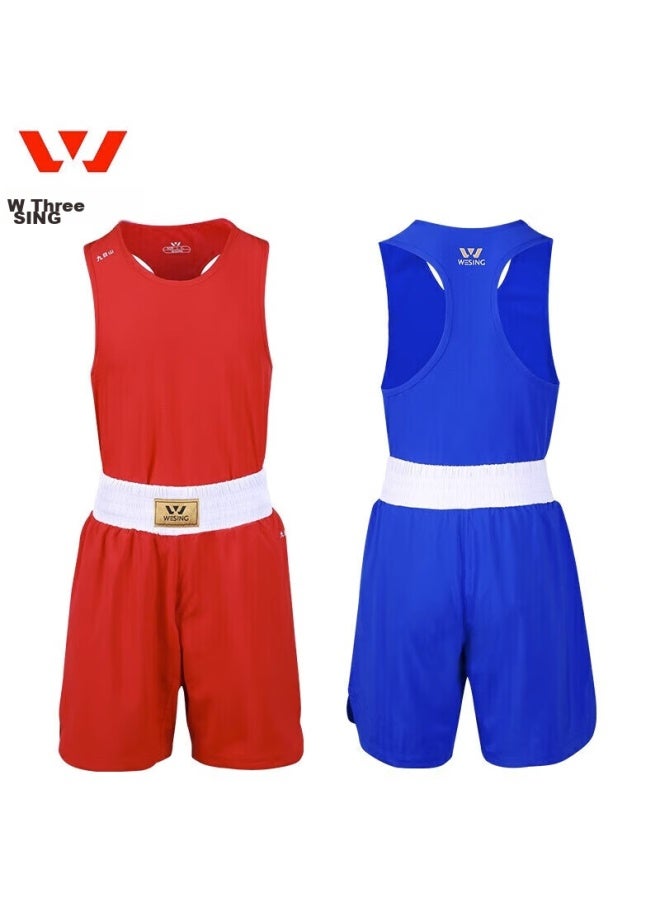 Nine Day Mountain Jiurishan Boxing Gloves, Professional Compeion Training Uniform For Men And Women, Martial Arts Sanda Fighting Muay Thai Sports Set, Blue Vest, Size S - Image 4