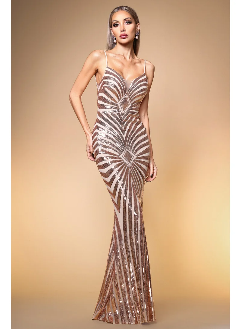 Bella Barnett Nevaeh Sexy Contour Geometric Sequin Maxi Dress