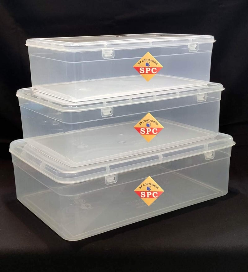 SPC Multipurpose Plastic Stackable Organizer Large Storage Container Box with locks for books toys clothes shoes grocery office files set of 3 boxes 5 6 8 liters Rectangular - Image 1