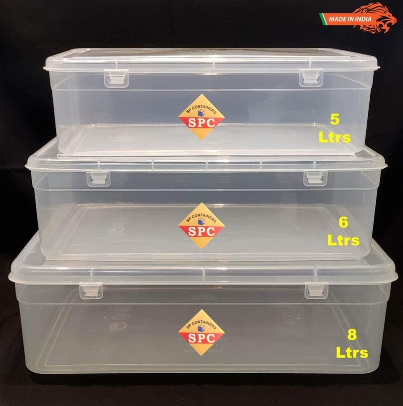 SPC Multipurpose Plastic Stackable Organizer Large Storage Container Box with locks for books toys clothes shoes grocery office files set of 3 boxes 5 6 8 liters Rectangular - Image 2