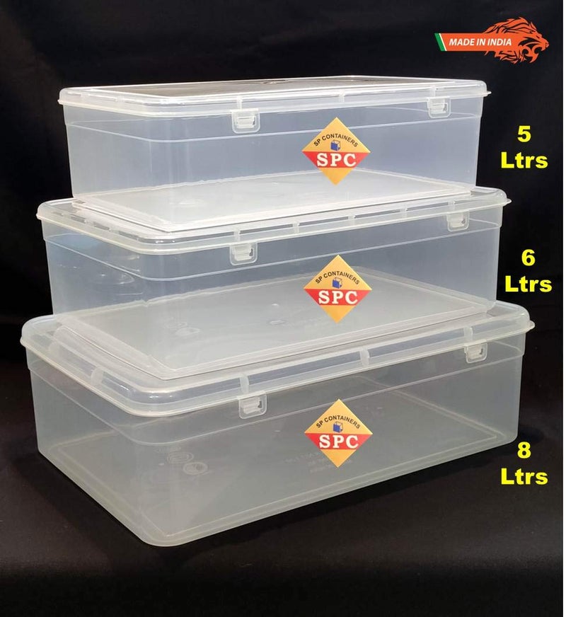 SPC Multipurpose Plastic Stackable Organizer Large Storage Container Box with locks for books toys clothes shoes grocery office files set of 3 boxes 5 6 8 liters Rectangular - Image 5