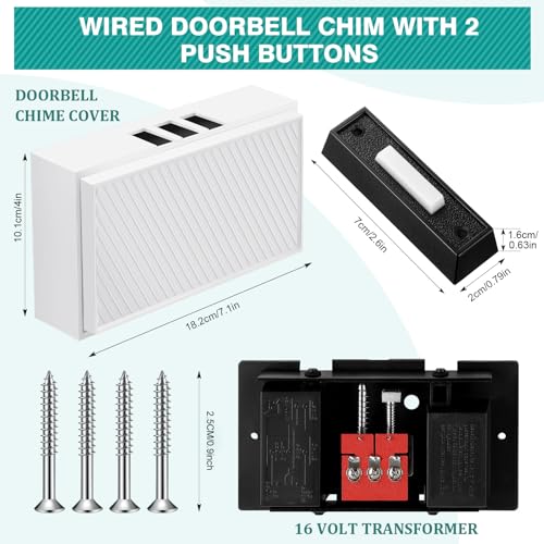 Saillong Wired Doorbell Chime with 2 Lighted Push Buttons, 16V 10VA Two Sounds Front and Rear Hardwire Door Bell Kit for Home Wall Inside, Compatible with Most Brand Doorbells(Black, White, Yellow) - Image 4