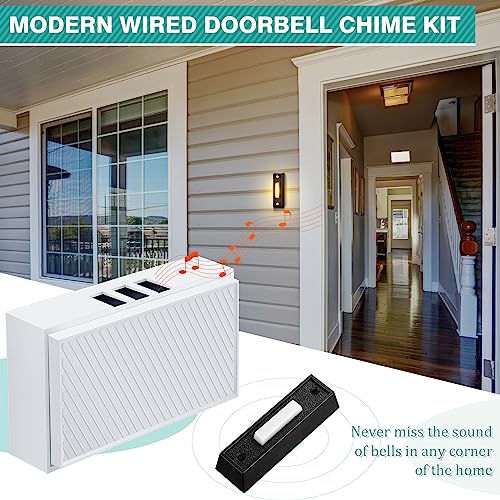 Saillong Wired Doorbell Chime with 2 Lighted Push Buttons, 16V 10VA Two Sounds Front and Rear Hardwire Door Bell Kit for Home Wall Inside, Compatible with Most Brand Doorbells(Black, White, Yellow) - Image 2