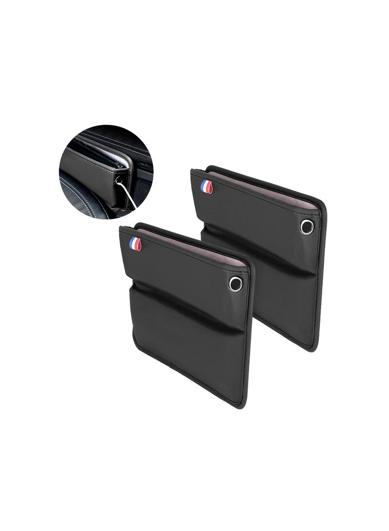 SYOSI SYOSI 2 Pcs Car Seat Gap Filler Organizers, PU Leather Auto Seat Gap Storage Case, Universal Car Seat Organizer with Charging Hole for Phones, Cards, Keys, Glasses (Black)  - Image 1