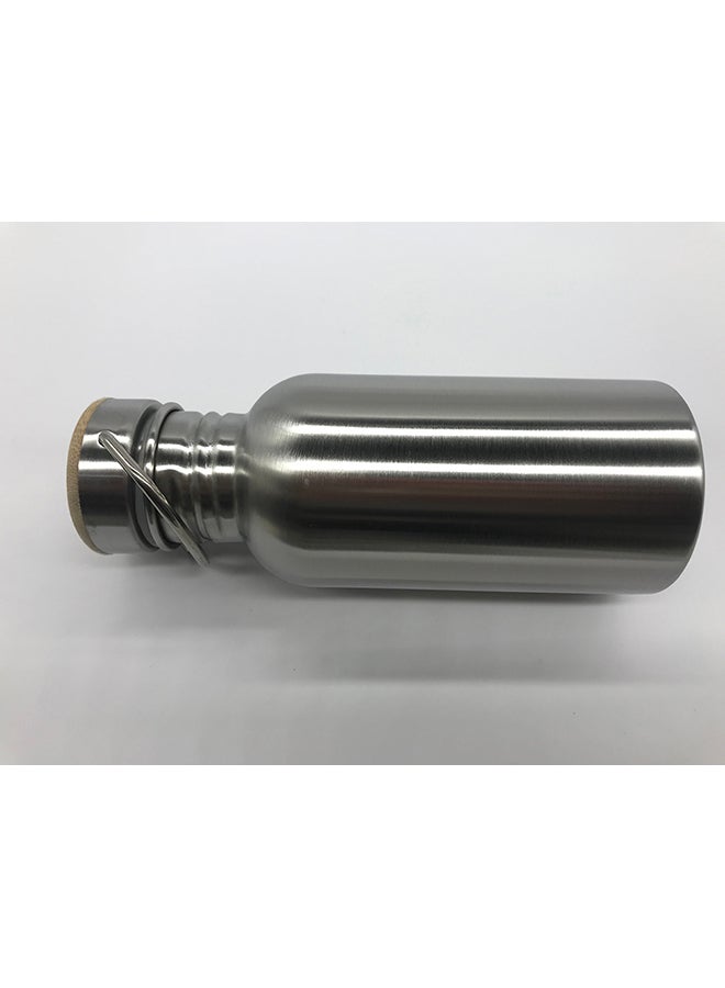 Loquat Portable Stainless Steel Water Bottle Bamboo Lid Silver 18x7.3cm - Image 2