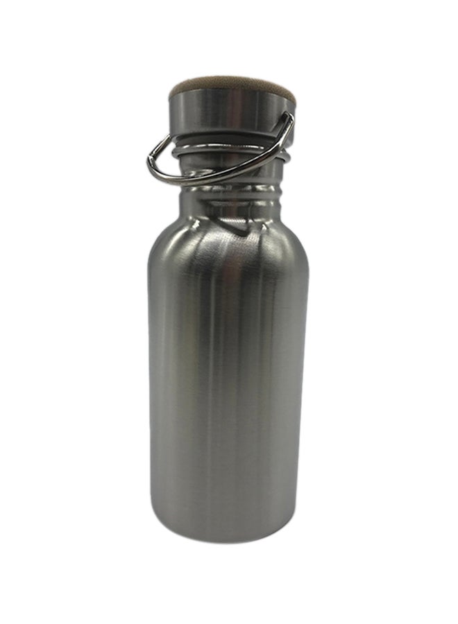 Loquat Portable Stainless Steel Water Bottle Bamboo Lid Silver 18x7.3cm - Image 1
