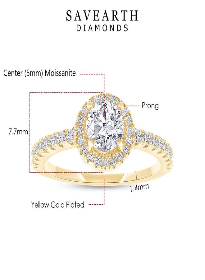 SAVEARTH DIAMONDS 18K Yellow Gold Plated Halo Ring | Center 5MM Moissanite Diamond Ring for Women | Round Engagement Promise Rings for Her (0.70 Ctw) Ring Size-7 - Image 2