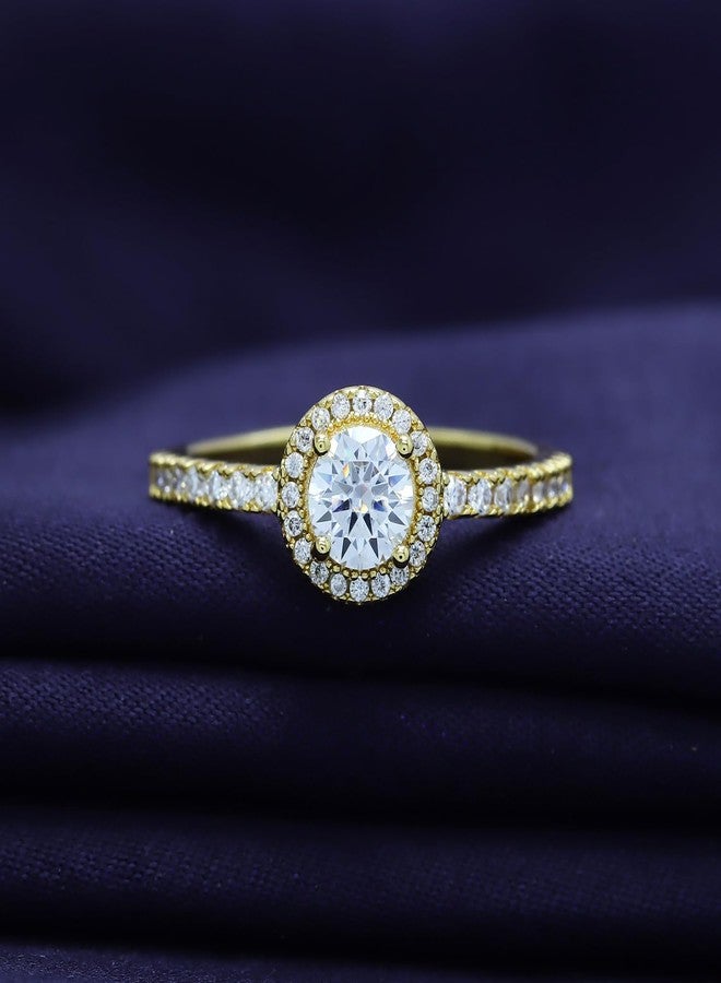 SAVEARTH DIAMONDS 18K Yellow Gold Plated Halo Ring | Center 5MM Moissanite Diamond Ring for Women | Round Engagement Promise Rings for Her (0.70 Ctw) Ring Size-7 - Image 3