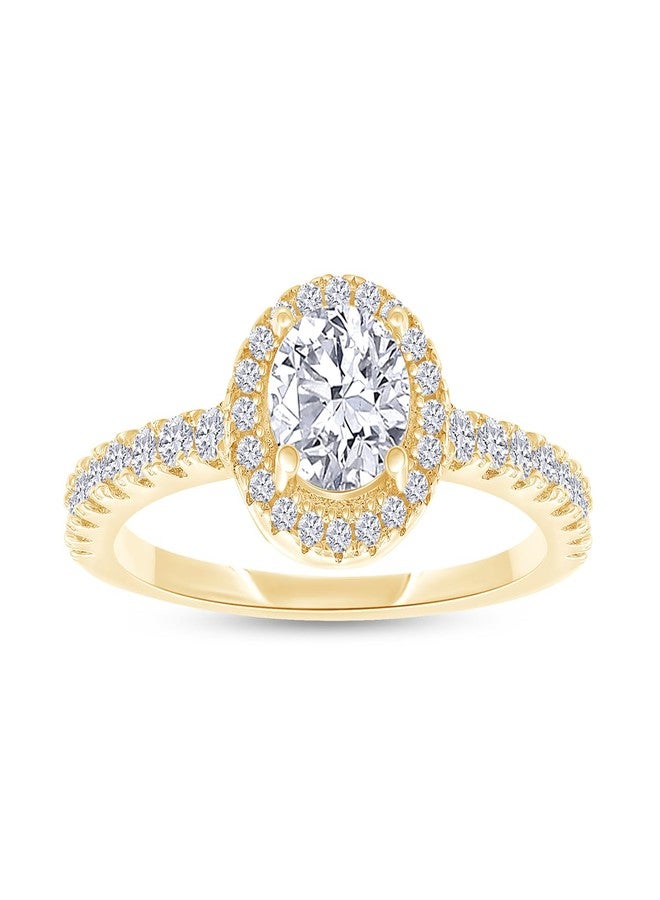SAVEARTH DIAMONDS 18K Yellow Gold Plated Halo Ring | Center 5MM Moissanite Diamond Ring for Women | Round Engagement Promise Rings for Her (0.70 Ctw) Ring Size-7 - Image 1