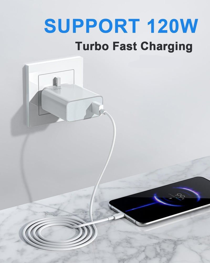 120W HyperCharge USB-C Charger Compatible with Xiaomi Mi 14T/14 Pro Mi 13T/13 Ultra/Pro Mi 12 Redmi Note 14/13/12 POCO X6/X5 Black Shark 4/5 – 6A USB-A to Type-C Cable Included - Image 5