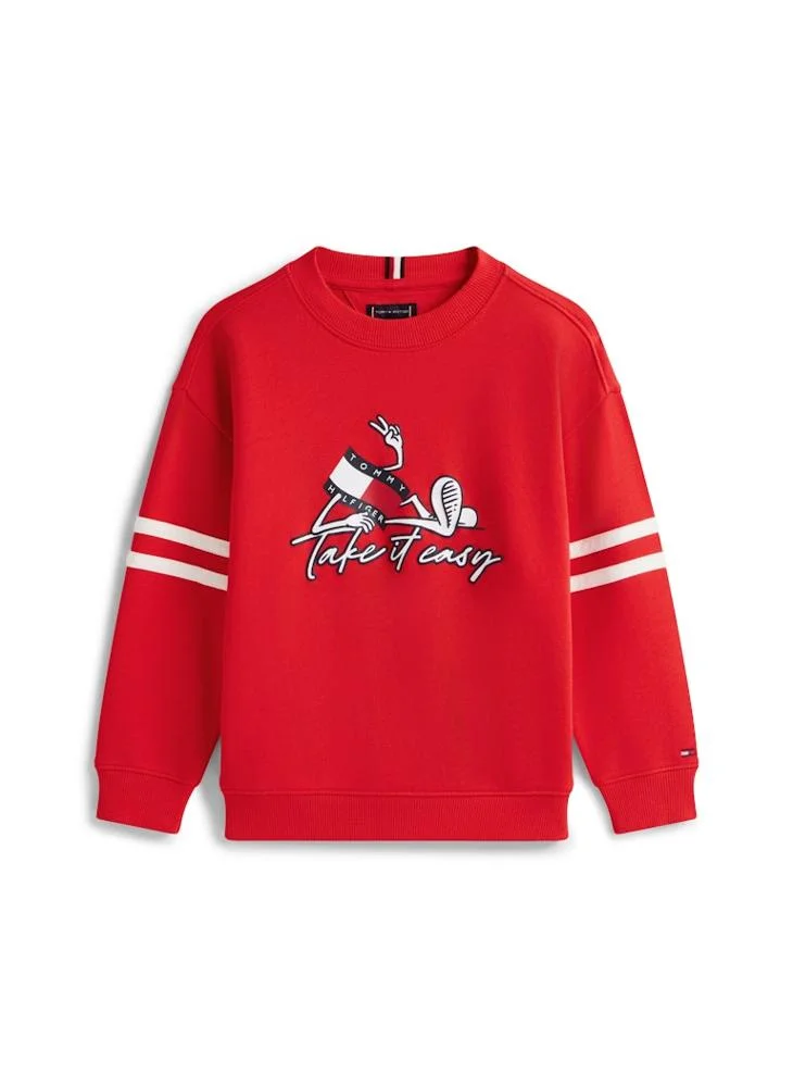 Tommy Hilfiger Rapid Red Wavy Flag Graphic Terry Sweatshirt for Men | Best Price UAE
