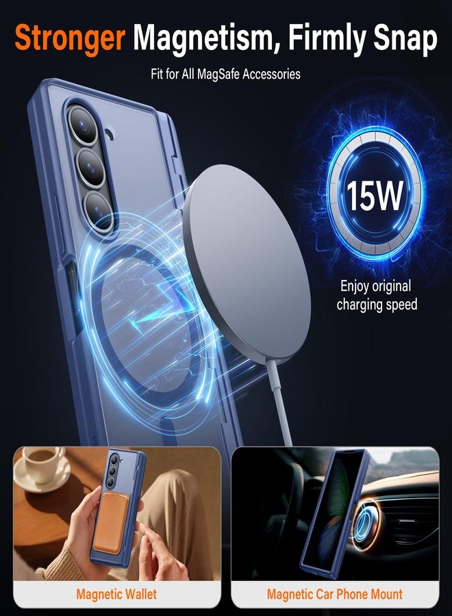 موبوسي جراب MOBOSI لهاتف سامسونج جالاكسي زد فولد 6 [متوافق مع Magsafe]، [حامل مدمج وحماية للمفصلات وواقي للشاشة] جراب نحيف كامل للجسم لهاتف زد فولد 6 مع حامل قلم S Pen، لون أزرق للخصوصية - Image 4