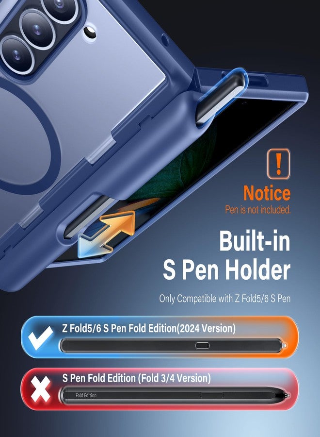 موبوسي جراب MOBOSI لهاتف سامسونج جالاكسي زد فولد 6 [متوافق مع Magsafe]، [حامل مدمج وحماية للمفصلات وواقي للشاشة] جراب نحيف كامل للجسم لهاتف زد فولد 6 مع حامل قلم S Pen، لون أزرق للخصوصية - Image 5