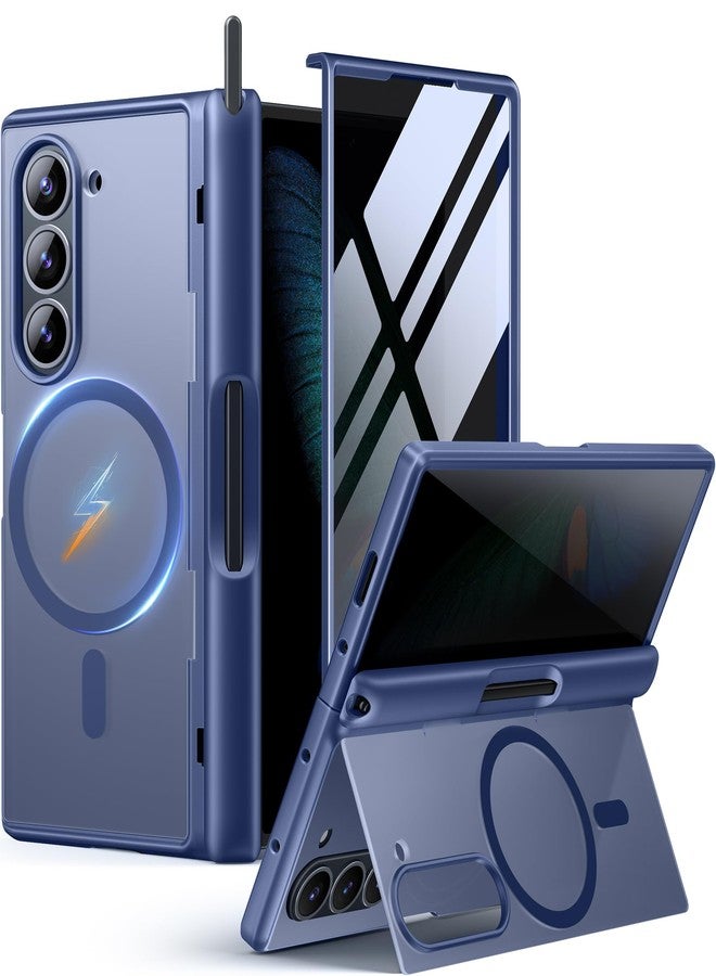 موبوسي جراب MOBOSI لهاتف سامسونج جالاكسي زد فولد 6 [متوافق مع Magsafe]، [حامل مدمج وحماية للمفصلات وواقي للشاشة] جراب نحيف كامل للجسم لهاتف زد فولد 6 مع حامل قلم S Pen، لون أزرق للخصوصية - Image 1