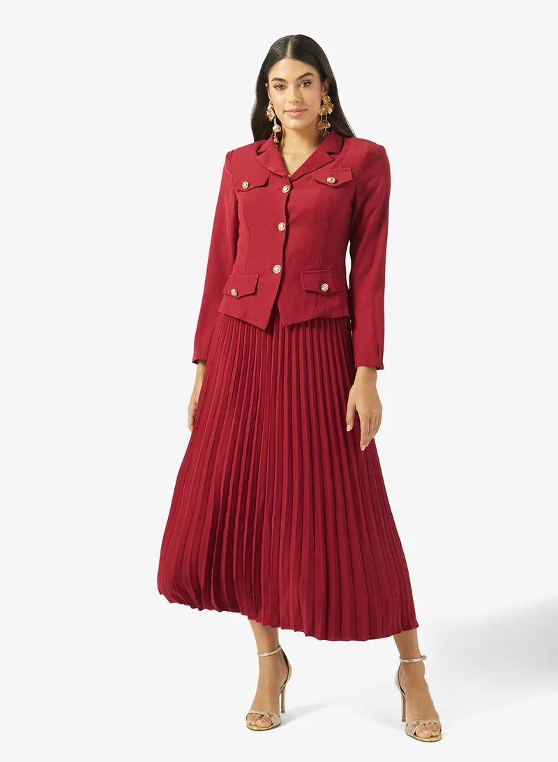 Khizana Blazer Top & Pleated Skirt Set