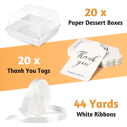 ZORRITA 7 x 7 x 4 Inches Paper Cake Boxes with Clear Lids, 20 Pack Disposable Charcuterie Boxes Square Food Containers for 4-6 Inch Cake, Dessert, Pie, Cupcake, Bakery (White) - Image 3