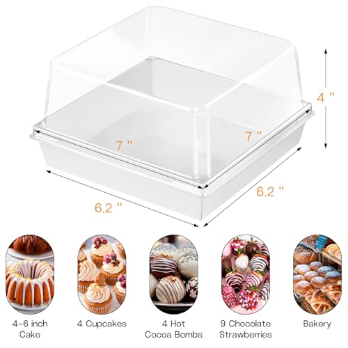 ZORRITA 7 x 7 x 4 Inches Paper Cake Boxes with Clear Lids, 20 Pack Disposable Charcuterie Boxes Square Food Containers for 4-6 Inch Cake, Dessert, Pie, Cupcake, Bakery (White) - Image 2