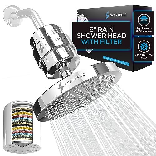 SparkPod Luxury Filtered Shower Head Set 23 Stage Shower Filter - Reduces Chlorine and Heavy Metals - High Pressure Showerhead Filter (6" Round, Luxury Polished Chrome) - Image 1
