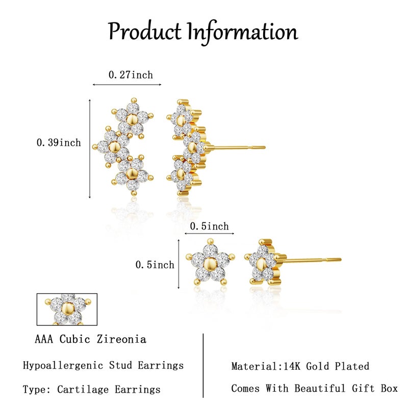 Robaice Gold Cartilage Climber Earrings for Women 14K Gold Plated Helix Stud Star Crawler Earrings CZ Tragus Conch Daith Piercing Jewelry Gift Ear Crawer - Image 3