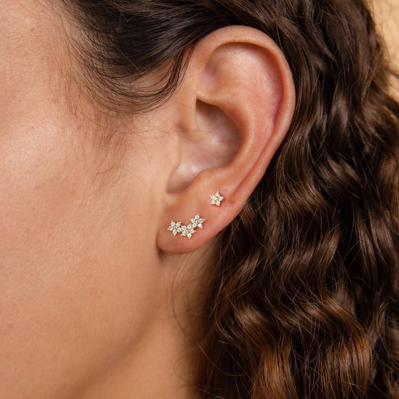 Robaice Gold Cartilage Climber Earrings for Women 14K Gold Plated Helix Stud Star Crawler Earrings CZ Tragus Conch Daith Piercing Jewelry Gift Ear Crawer - Image 2