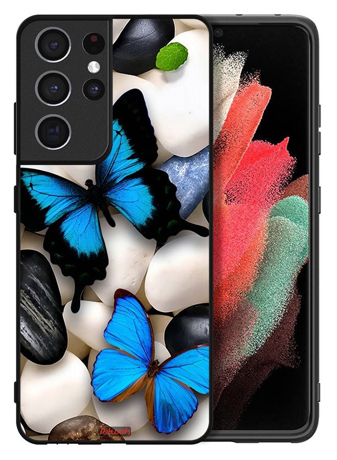 Tolwak Samsung Galaxy S21 Ultra 5G Protective Case Cover Butterflies On Stones - Image 2