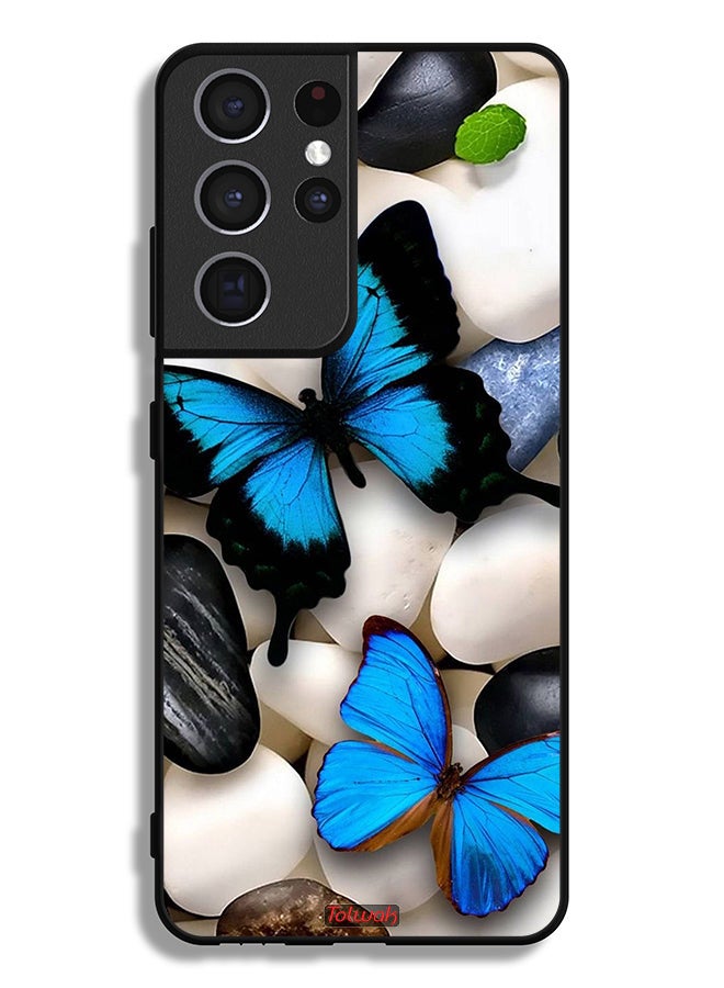 Tolwak Samsung Galaxy S21 Ultra 5G Protective Case Cover Butterflies On Stones - Image 3