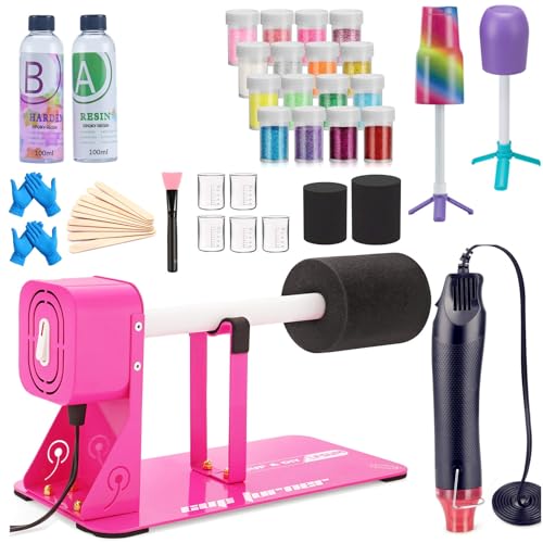 LFSUM Cup Turner Kit for Crafts Tumbler, Tumbler Cup Spinner, Glitter Powder, Epoxy Resin Kit for Beginners with Epoxy and Heat Gun (1X-Rose Red) - Image 1