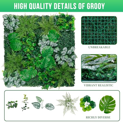 Grooy Artificial Boxwood Panels, Grass Wall Panels 16 Pack 20"x20",Privacy Hedge Fence Screen with UV Protection,Fake Greenery Backdrop for Indoor Wedding Decoration and Outdoor Garden Backyard - Image 2