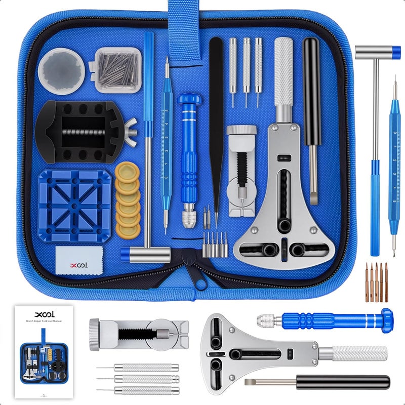 XOOL 210 PCS Watch Repair Kits, Including Watch Battery Change Kit, Watch Case Opener, Link Remover, Spring Bar Tools, Screwdrivers, and Portable Carrying Case with Instruction Manual - Image 1