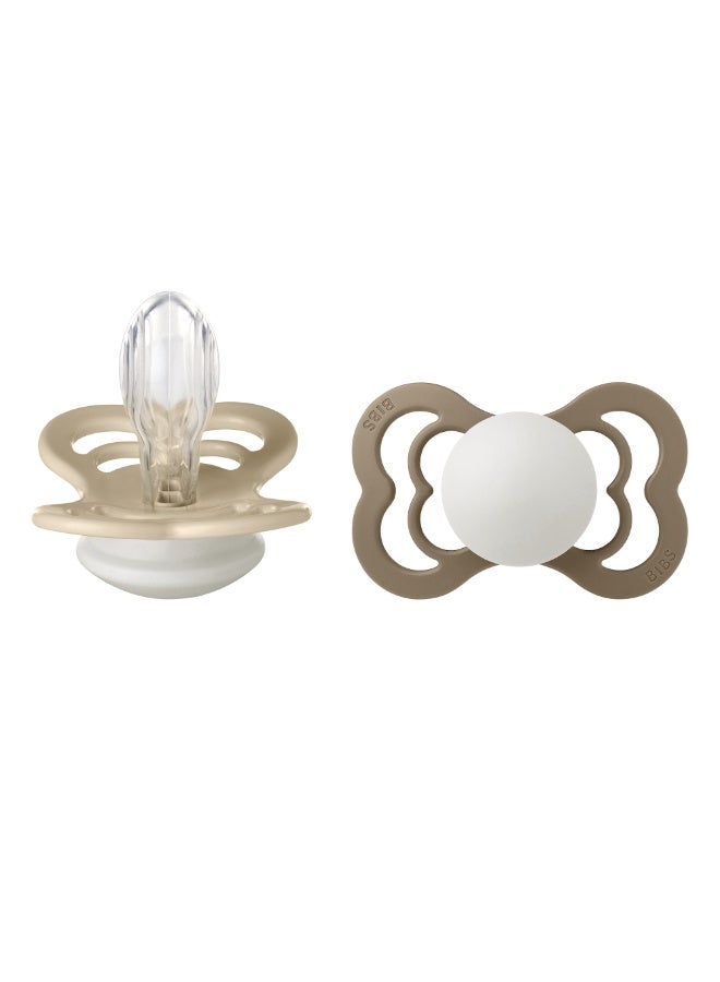 بيبس BIBS Pacifier Supreme 2 PACK Silicone Size 2 Vanilla Glow/Dark Oak Glow - Image 1