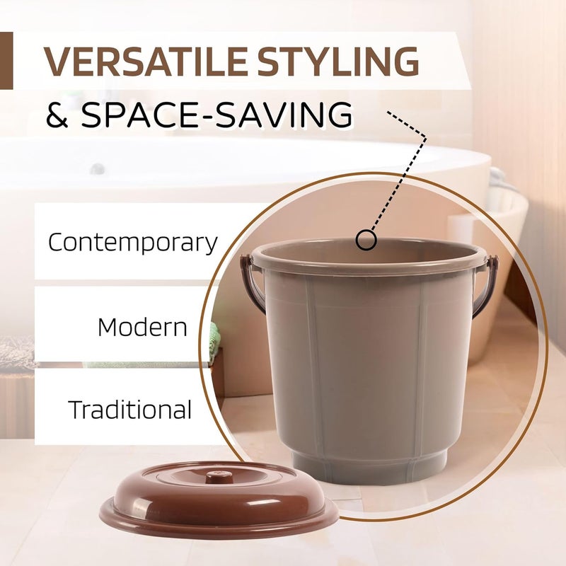 Kuber Industries Bucket 18 Liter Bucket for Bathroom Balti for Bathroom Plastic Bucket for Daily Use Bucket with Lid Handle Water Storage Bucket Bathroom Bucket Mink Grey - Image 4