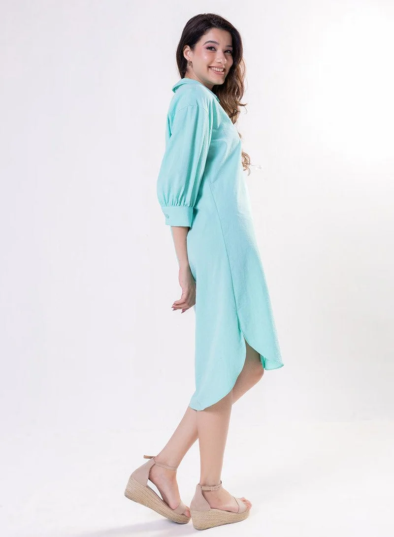 Zigzag  Puffed Sleeve Shirt Top -Green for Women | Best Price UAE