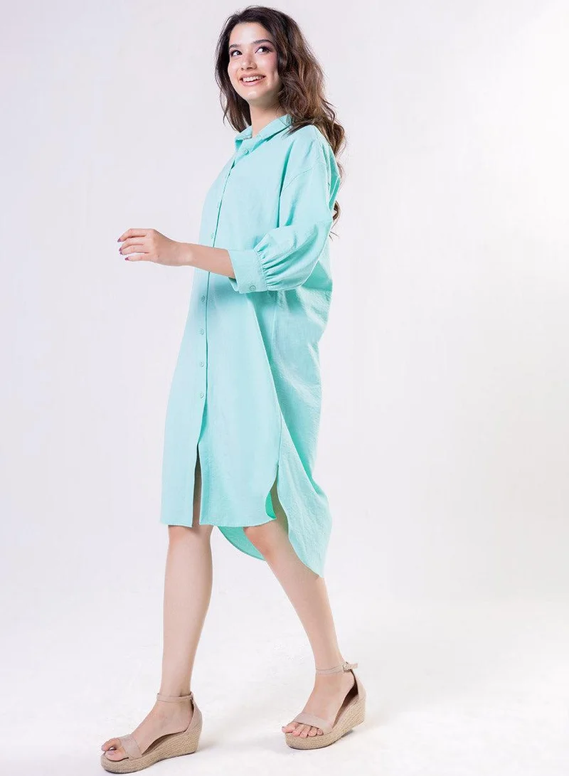 Zigzag  Puffed Sleeve Shirt Top -Green for Women | Best Price UAE