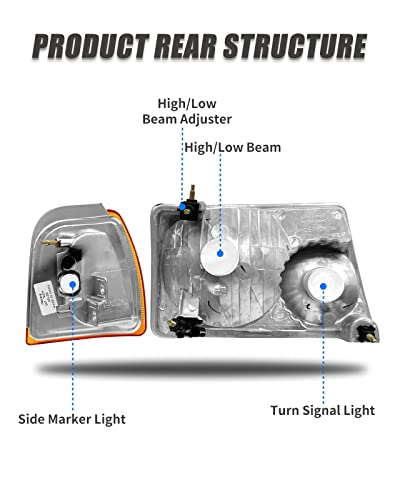 ADCARLIGHTS for 2001 2002 2003 2004 2005 2006 2007 2008 2009 2010 2011 Ford Ranger Headlight Assembly with Clear Lens Chrome Housing Amber Reflector Headlamp Replacement Left Right Pair - Image 4