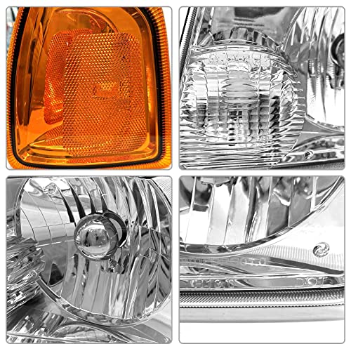 ADCARLIGHTS for 2001 2002 2003 2004 2005 2006 2007 2008 2009 2010 2011 Ford Ranger Headlight Assembly with Clear Lens Chrome Housing Amber Reflector Headlamp Replacement Left Right Pair - Image 5