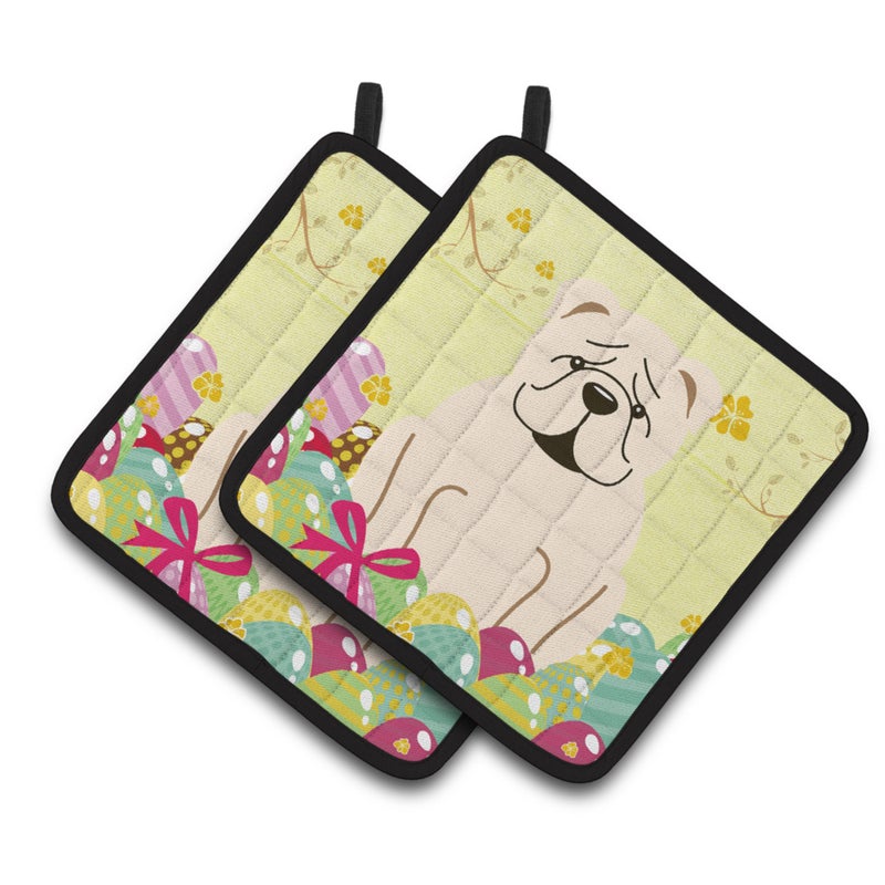 Caroline's Treasures ""Caroline's Treasures Easter English Bulldog White Pair of Pot Holders  7.5HX7.5W  Multicolor""