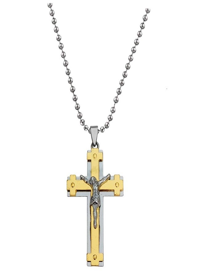 Sullery Christmas Gift Cubic Zirconium Crystal Lord Holy Jesus Christ Crucifix Cross Locket Gold Stainless Steel Necklace Pendant for Men and Women - Image 1