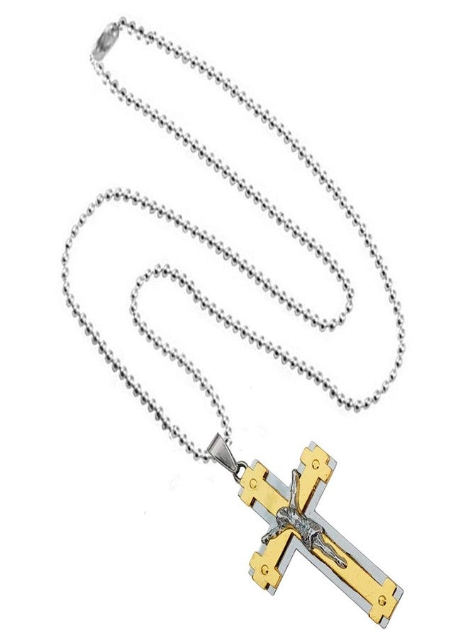 Sullery Christmas Gift Cubic Zirconium Crystal Lord Holy Jesus Christ Crucifix Cross Locket Gold Stainless Steel Necklace Pendant for Men and Women - Image 2