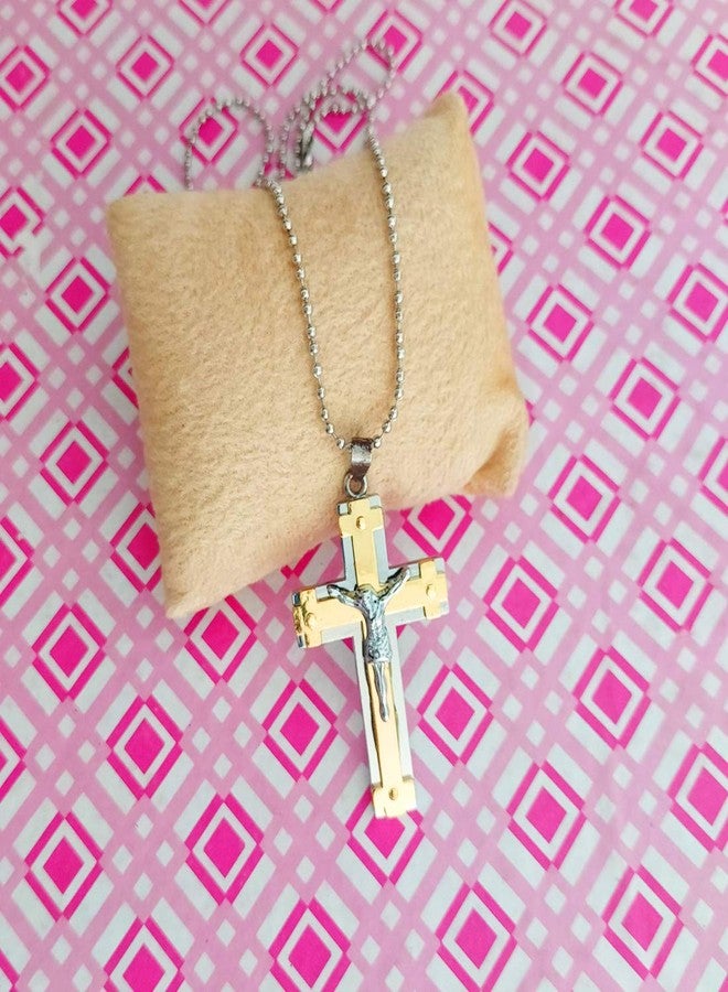 Sullery Christmas Gift Cubic Zirconium Crystal Lord Holy Jesus Christ Crucifix Cross Locket Gold Stainless Steel Necklace Pendant for Men and Women - Image 3
