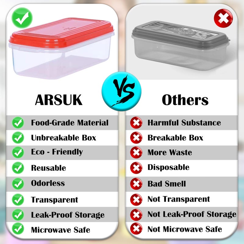 ARSUK Small Plastic Food Storage Containers with Lids, 8-Pack 8oz (1 Cup / 250 ml) Rectangular Freezer Portion Containers for Leftovers, Spices & Soup, BPA-Free, Stackable, Leak-Resistant, Microwave Safe - Image 2