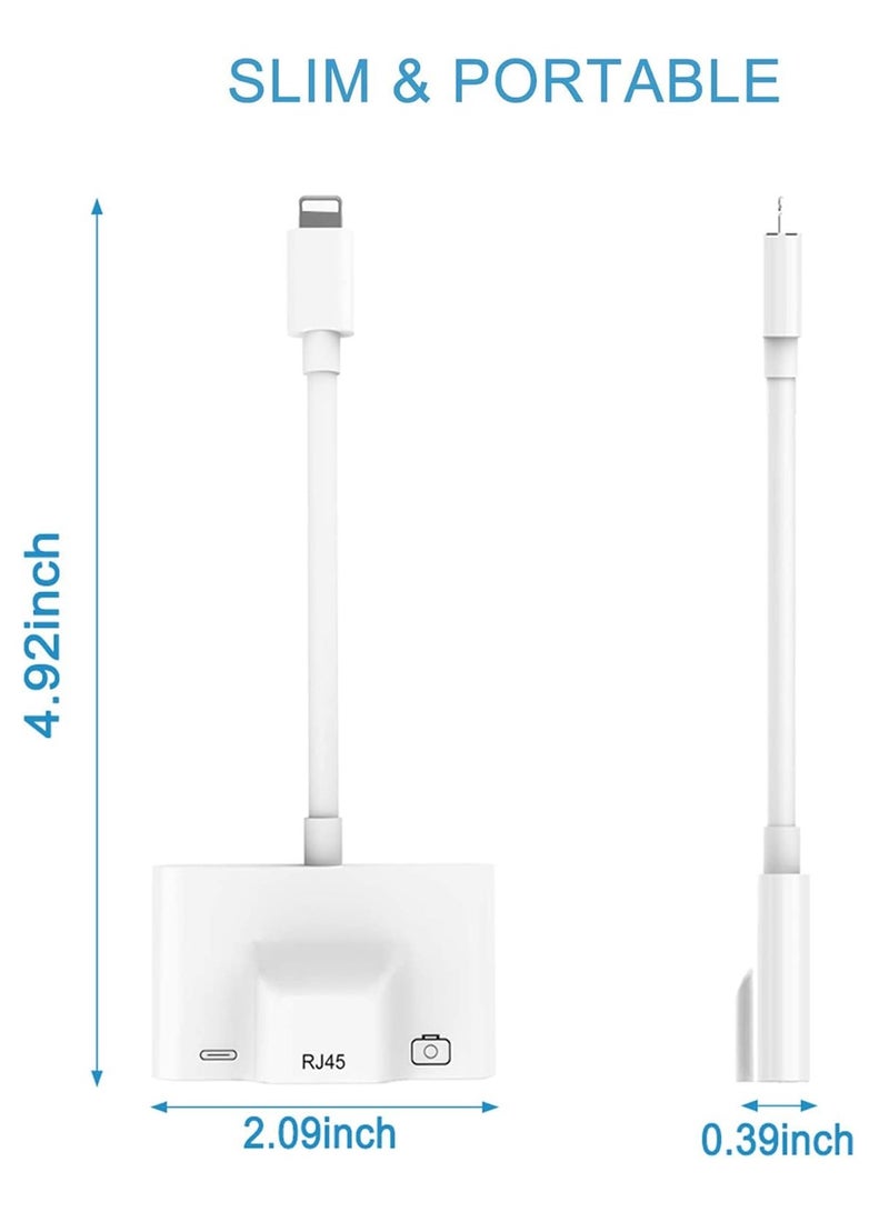 RJ45 Ethernet LAN Wired Network Adapter,3 in 1 High Speed 10/100 Mbps Ethernet Adapter,USB 3 Camera Reader OTG Adapter,Apple Charge Port Compatible for iPhone/iPad/iPod Devices - Image 2