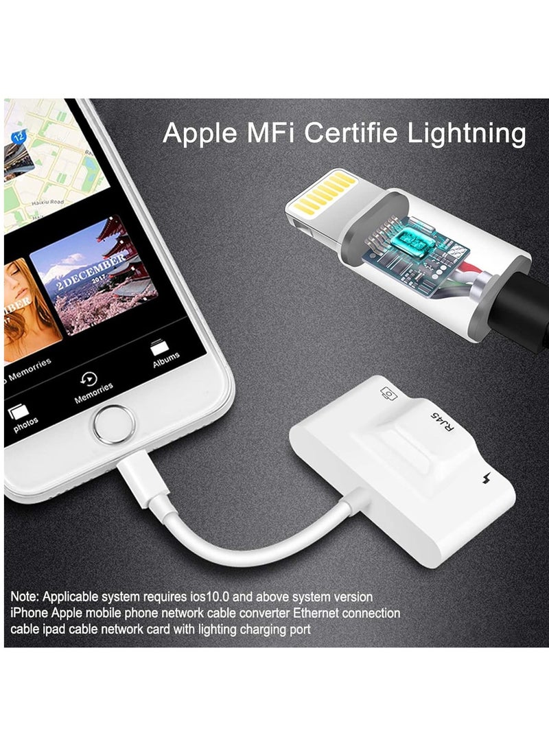 RJ45 Ethernet LAN Wired Network Adapter,3 in 1 High Speed 10/100 Mbps Ethernet Adapter,USB 3 Camera Reader OTG Adapter,Apple Charge Port Compatible for iPhone/iPad/iPod Devices - Image 5